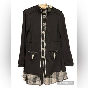 BLE Magnificent Boho Chic Black & Plaid Jacket Tunic SZ M